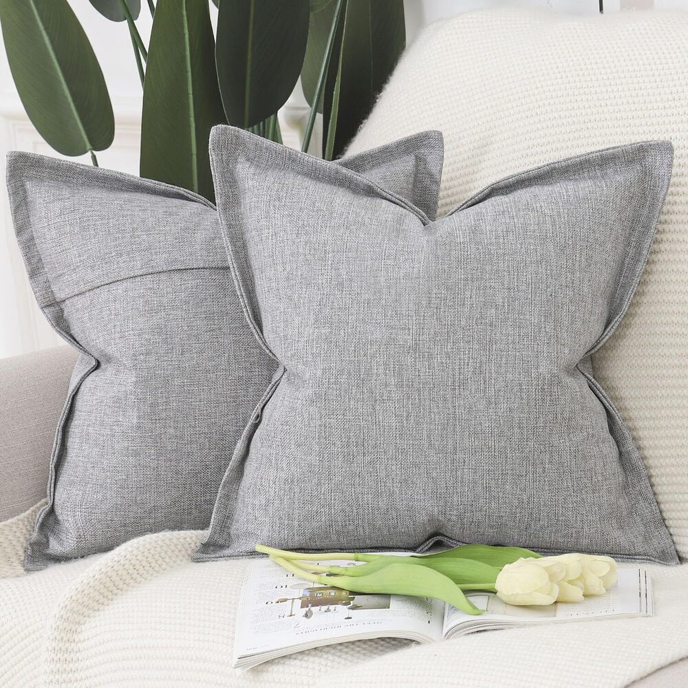 5890 Set of 2 Linen Throw Pillow Covers with Broad Edge Soft Boho